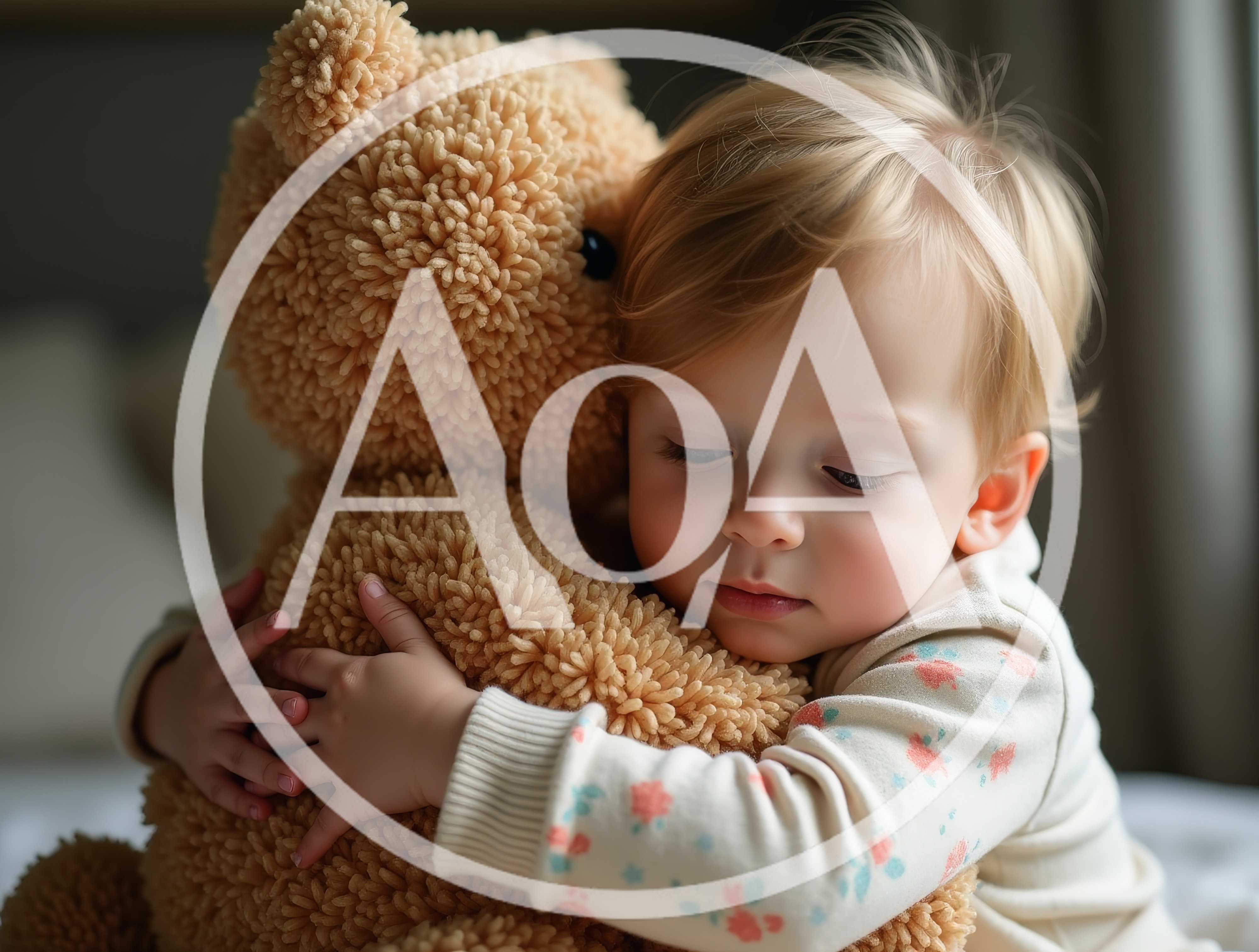 Toddler Hugging A Fluffy Teddy Bear