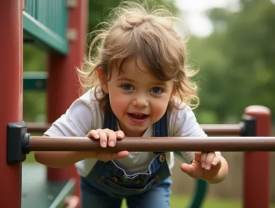 Toddler Girl Playing On Playground Equipment