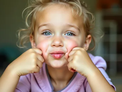 Young Girl Making Funny Faces With Hands On Cheeks
