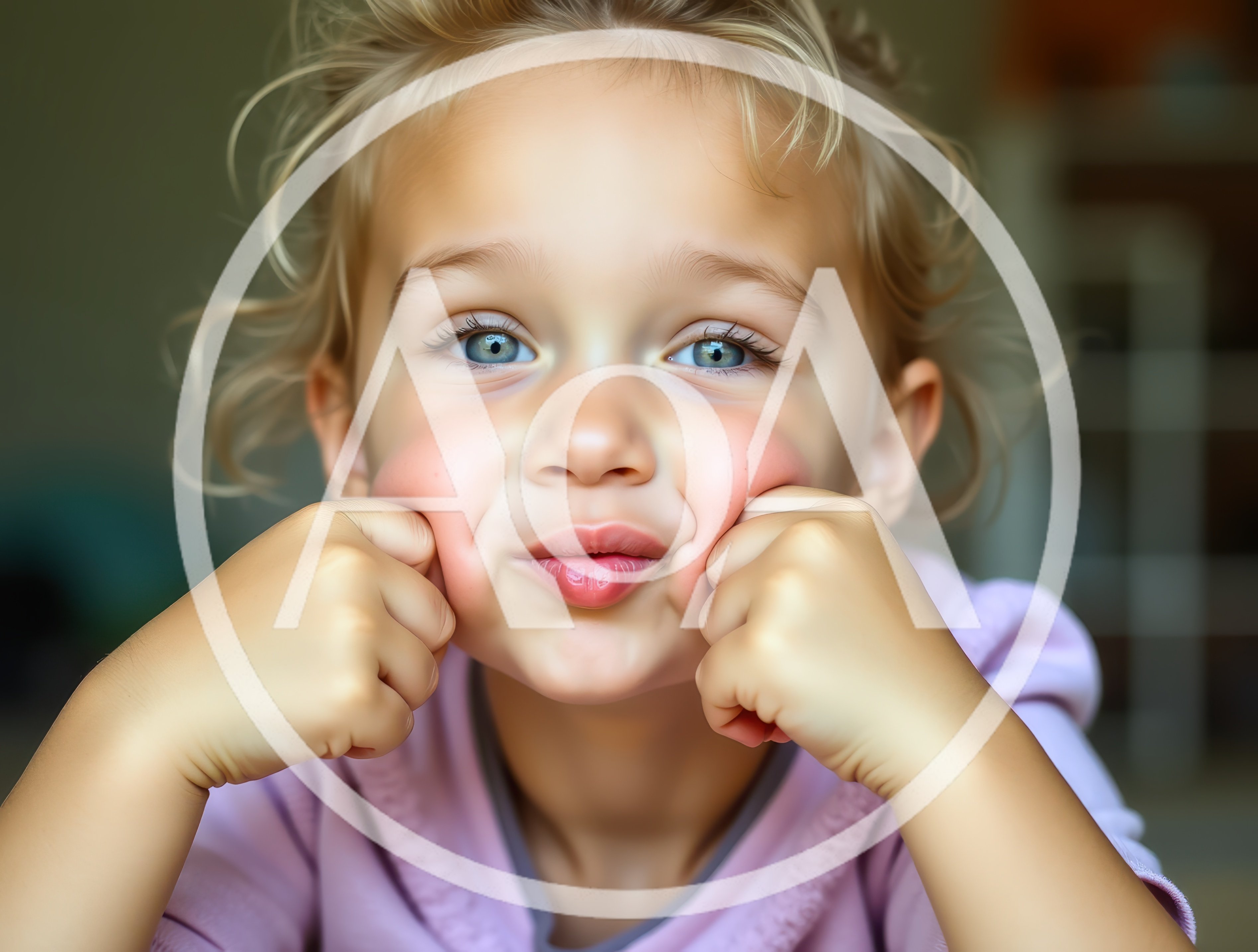 Young Girl Making Funny Faces With Hands On Cheeks
