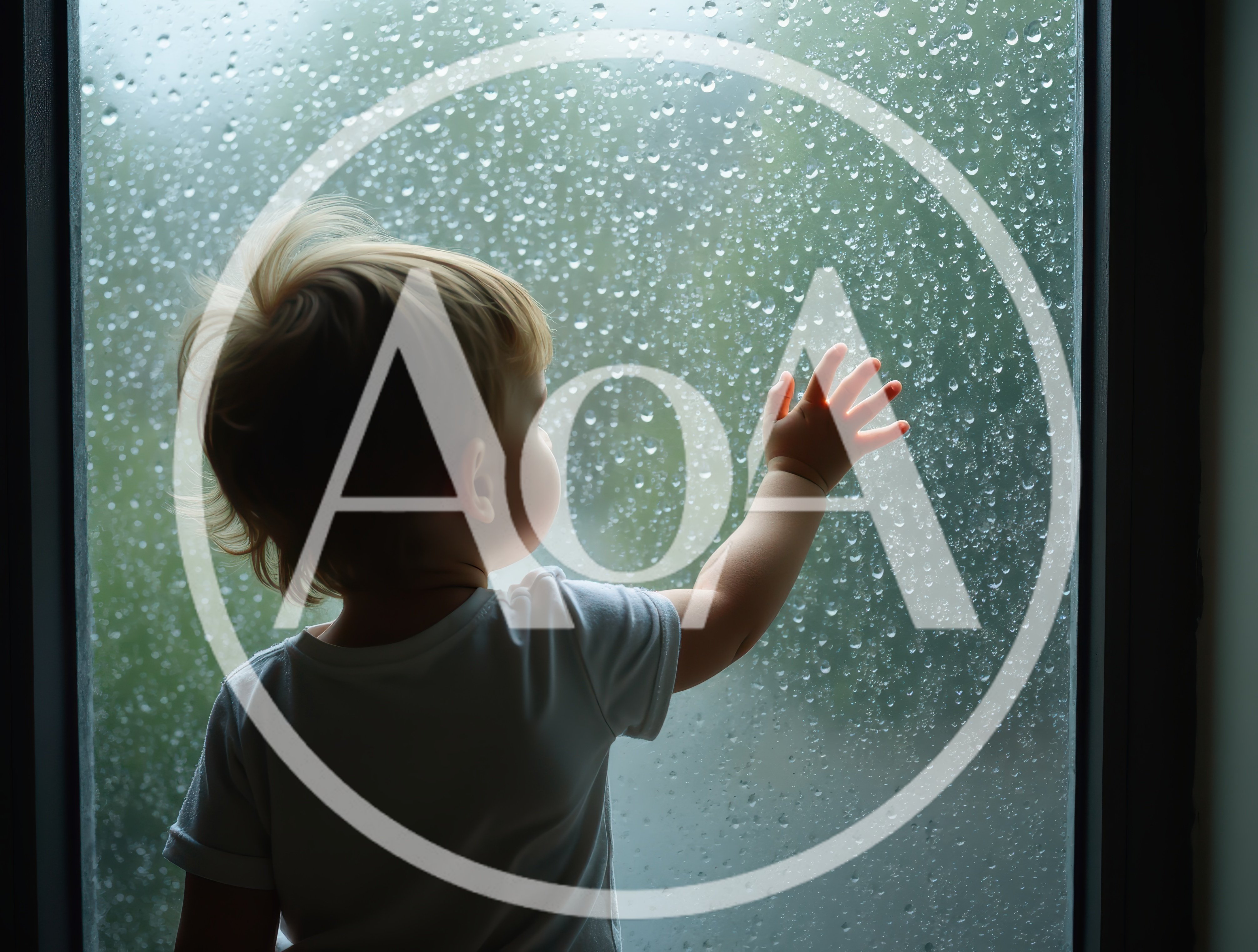 Toddler Touching Raindrops On A Windowpane