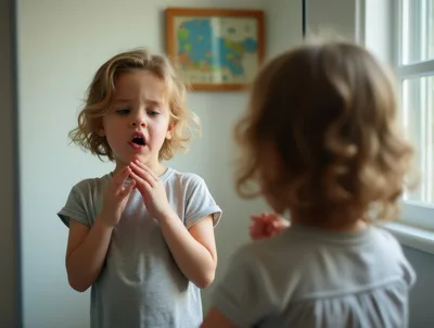 Young Child Looking At Reflection In Mirror