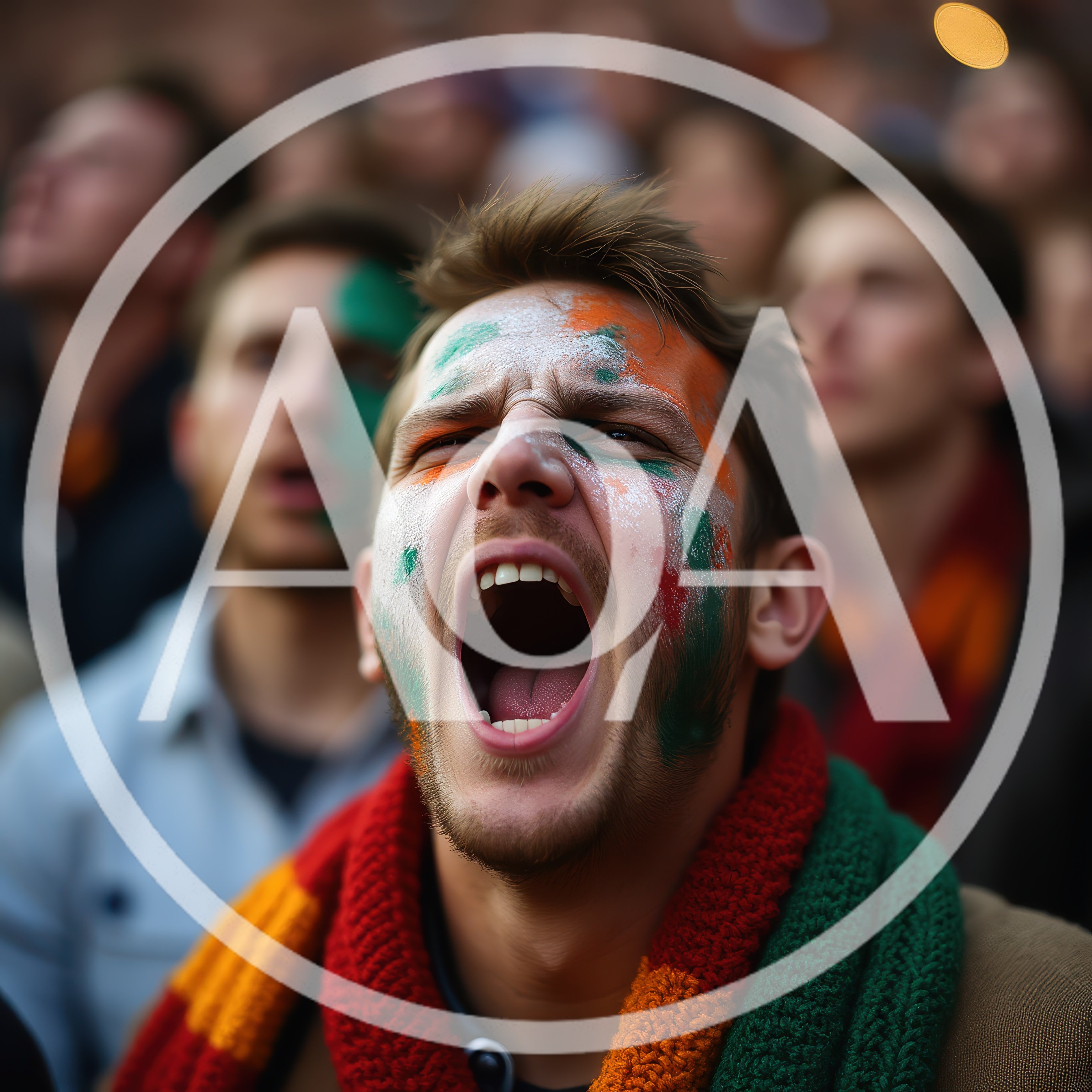 Passionate Sports Fan Cheering With Face Paint