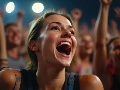 Excited Young Woman Cheering At A Concert