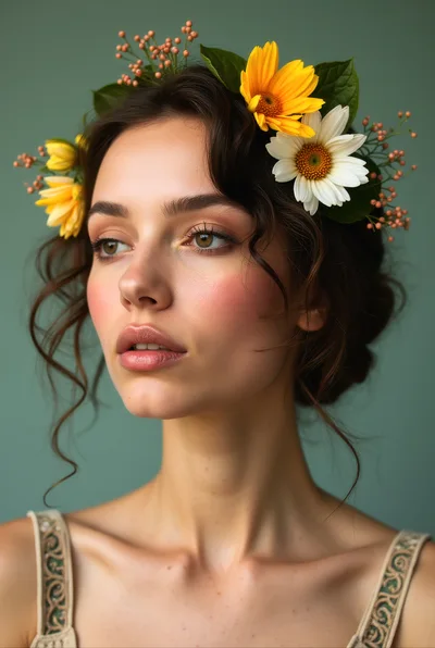 Portrait Of A Young Woman With Floral Hair Crown