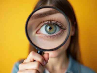 Woman Looking Through Magnifying Glass At Her Eye