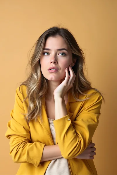 Thoughtful Young Woman Posing In Yellow Blazer