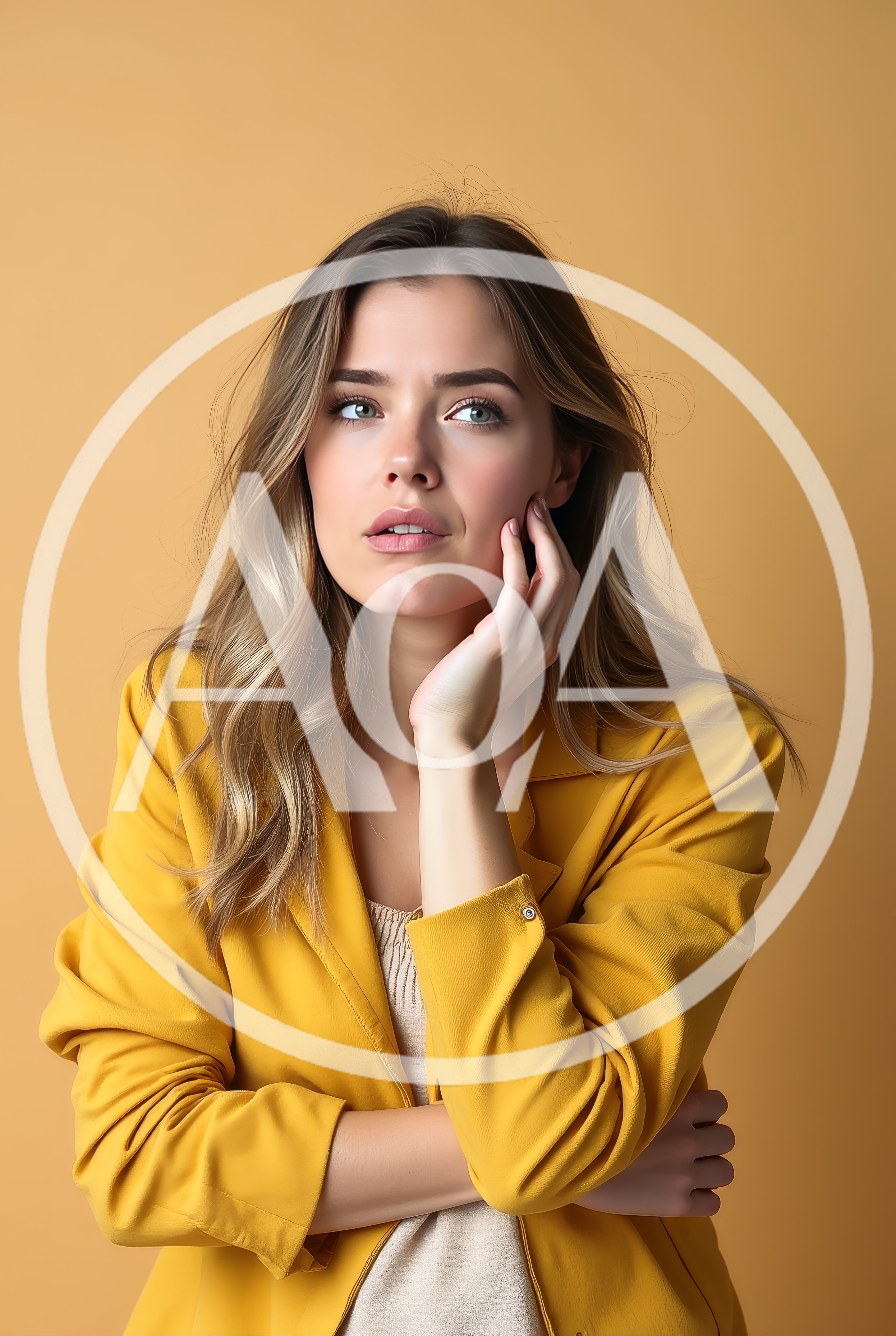 Thoughtful Young Woman Posing In Yellow Blazer
