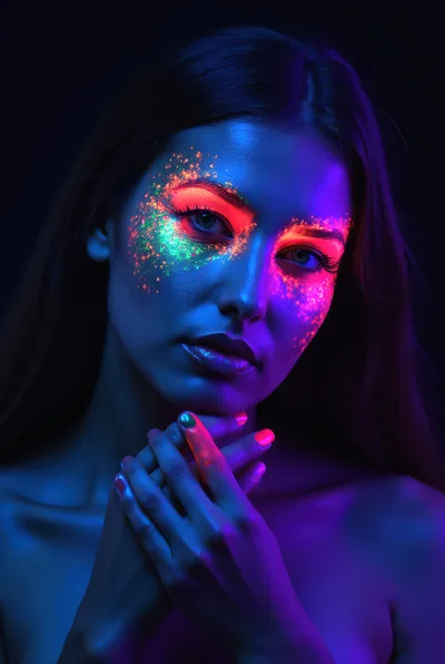 Portrait Of A Woman With Neon Fluorescent Makeup