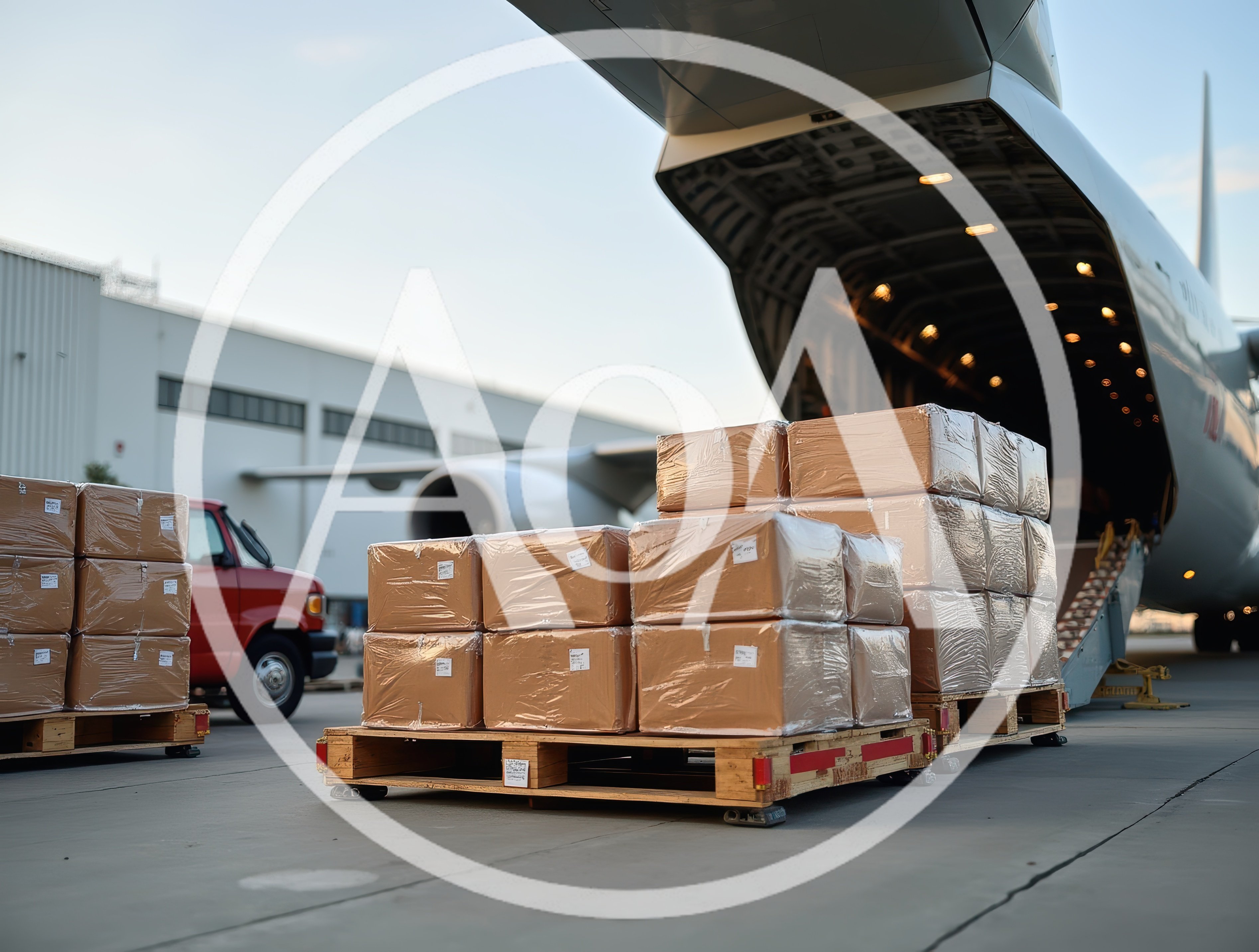 Cargo Pallets Being Loaded Into A Large Transport Aircraft