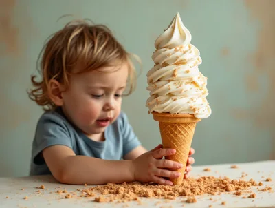 Toddler Holding A Giant Soft Serve Ice Cream Cone