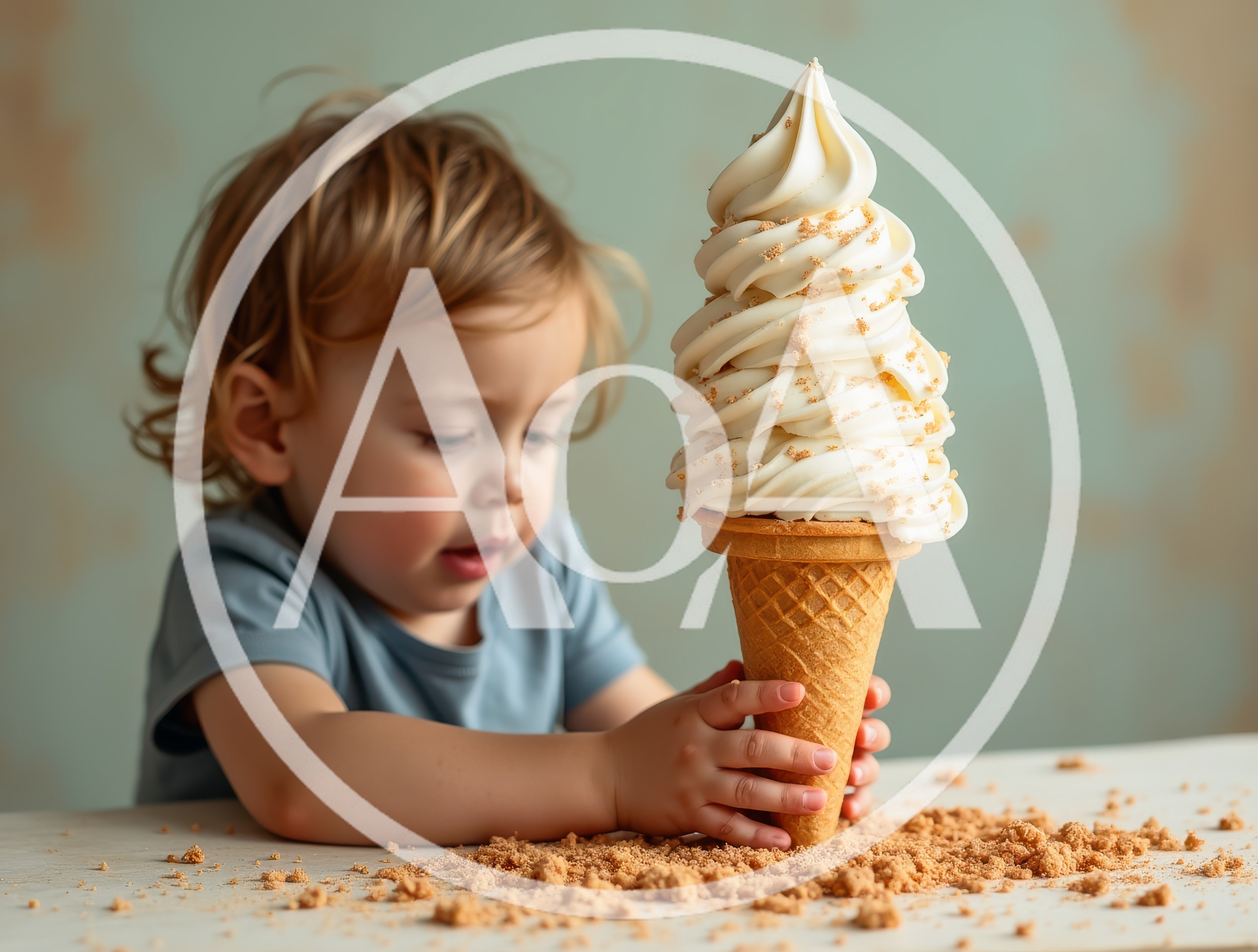 Toddler Holding A Giant Soft Serve Ice Cream Cone