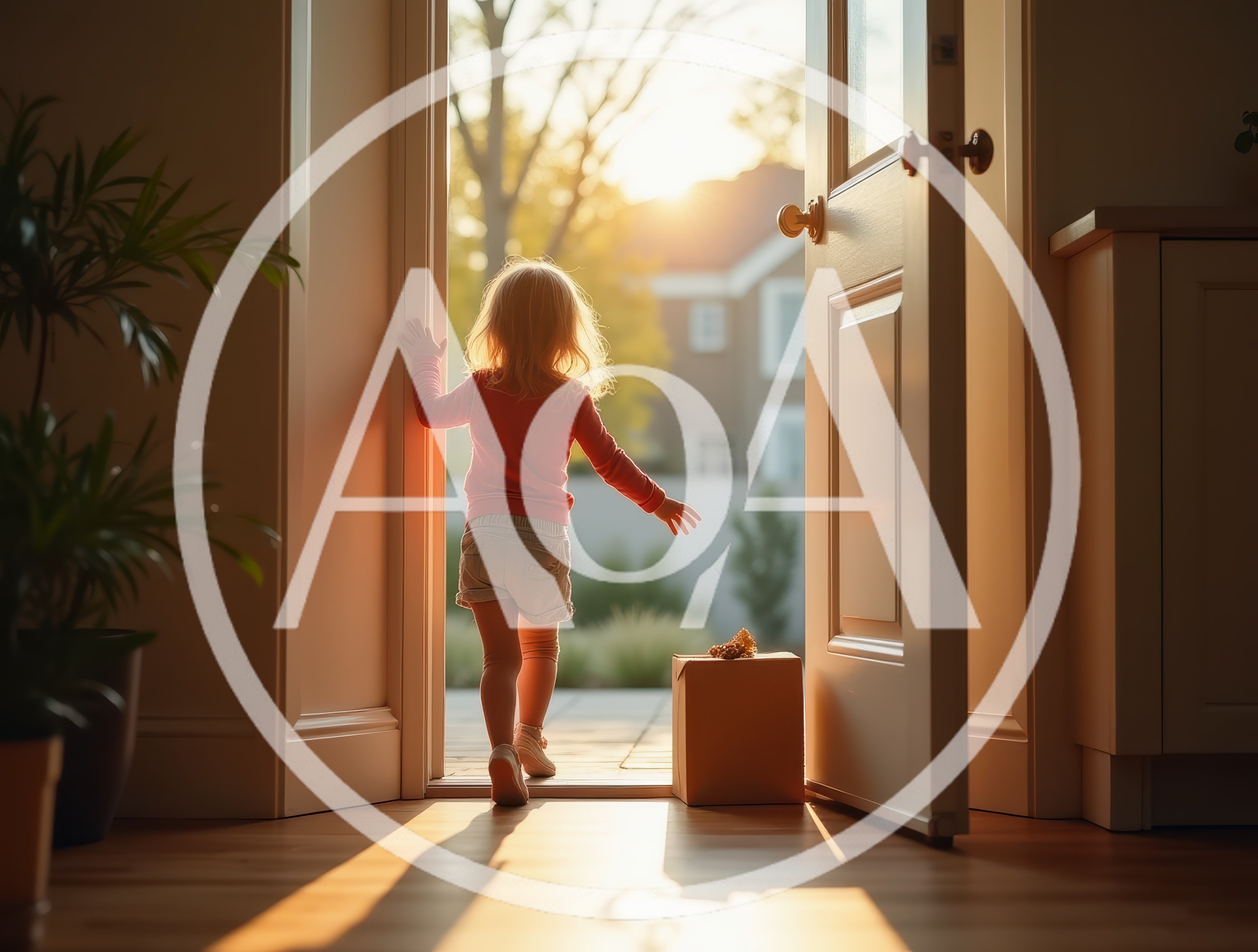 Toddler Girl Walking Through Open Doorway At Sunset