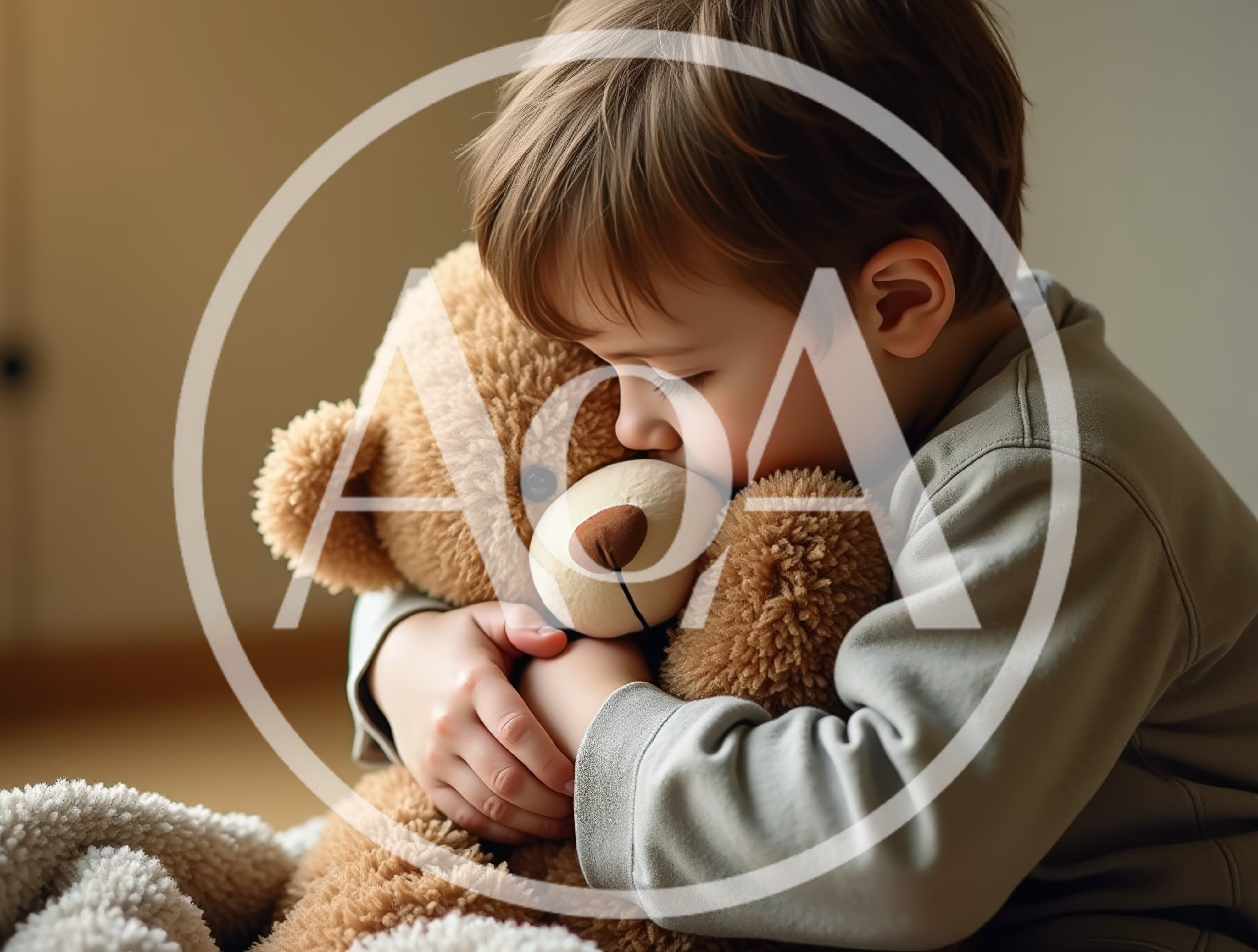 Young Boy Hugging His Teddy Bear