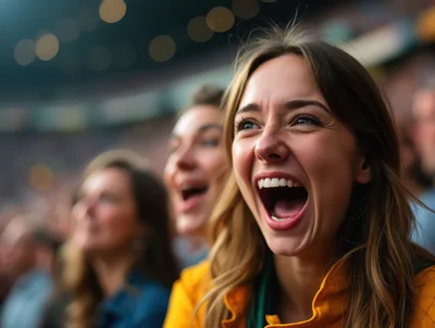 Excited Young Woman Cheering at a Sports Stadium