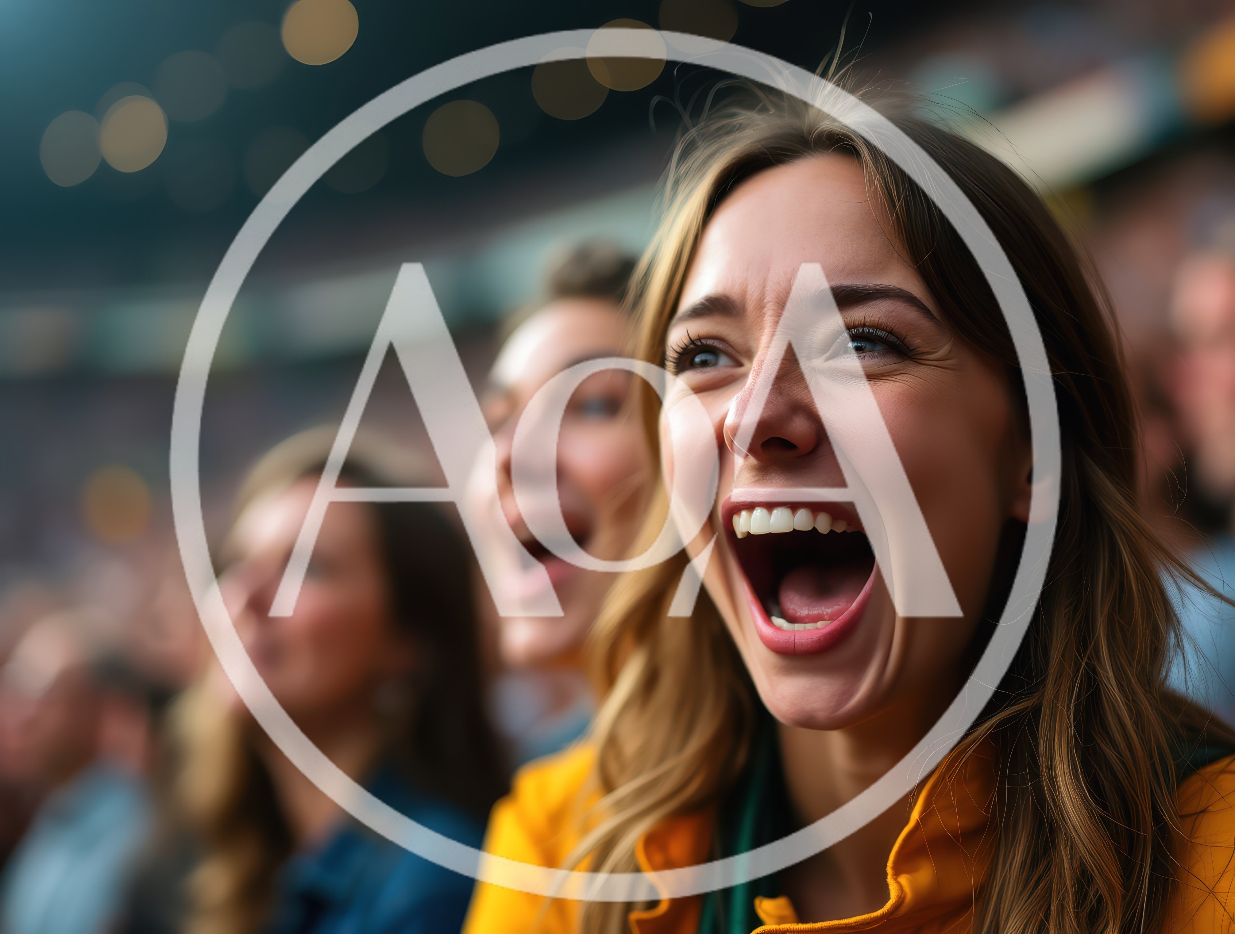 Excited Young Woman Cheering at a Sports Stadium