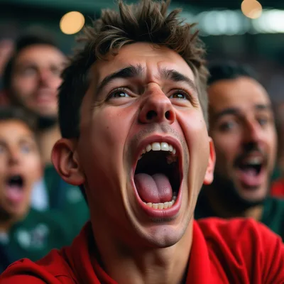 Excited Sports Fan Cheering In A Stadium Crowd