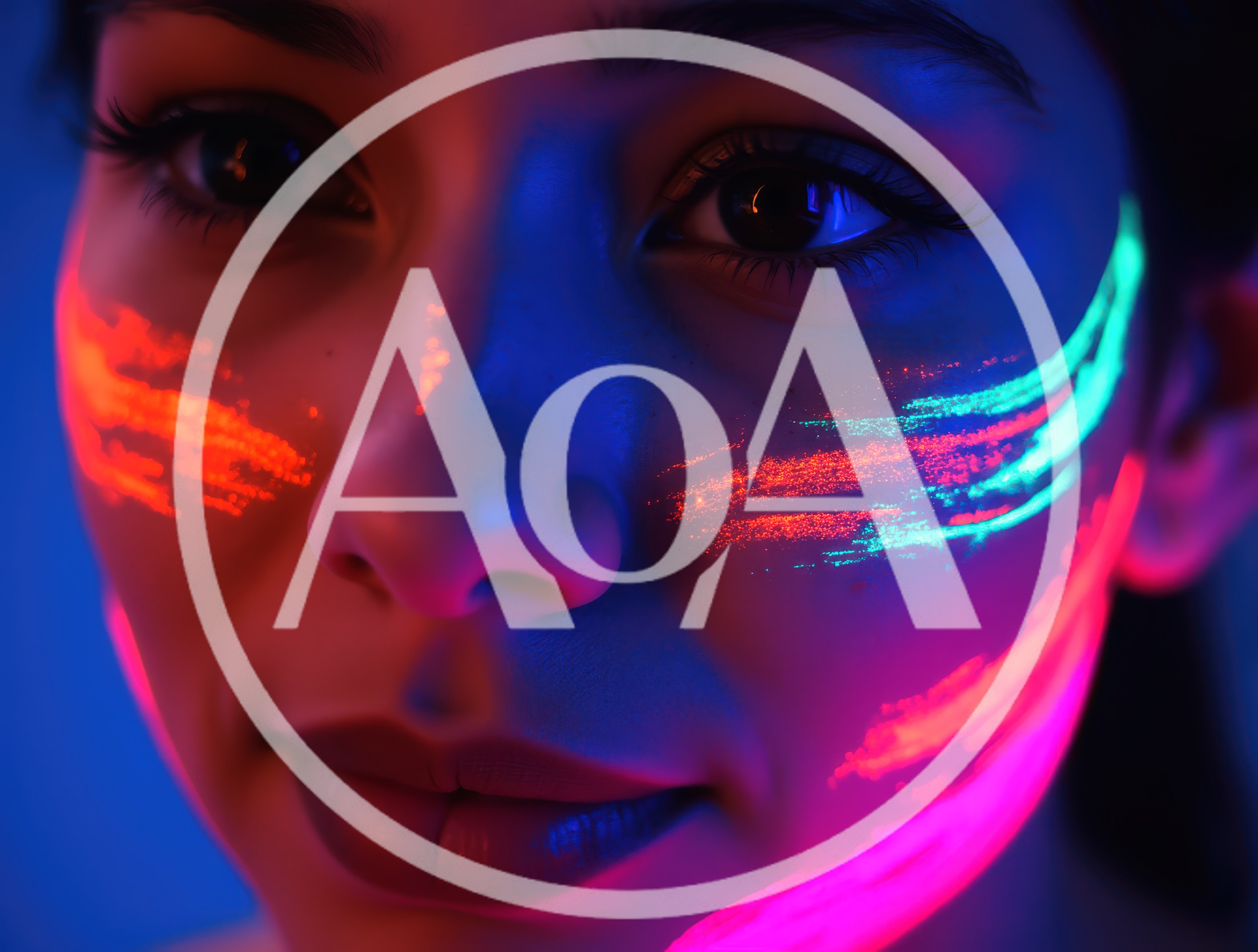 Close Up Portrait Of Woman With Neon Face Paint