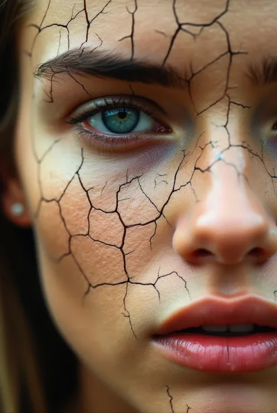 Close Up Portrait Of Woman With Cracked Skin Texture