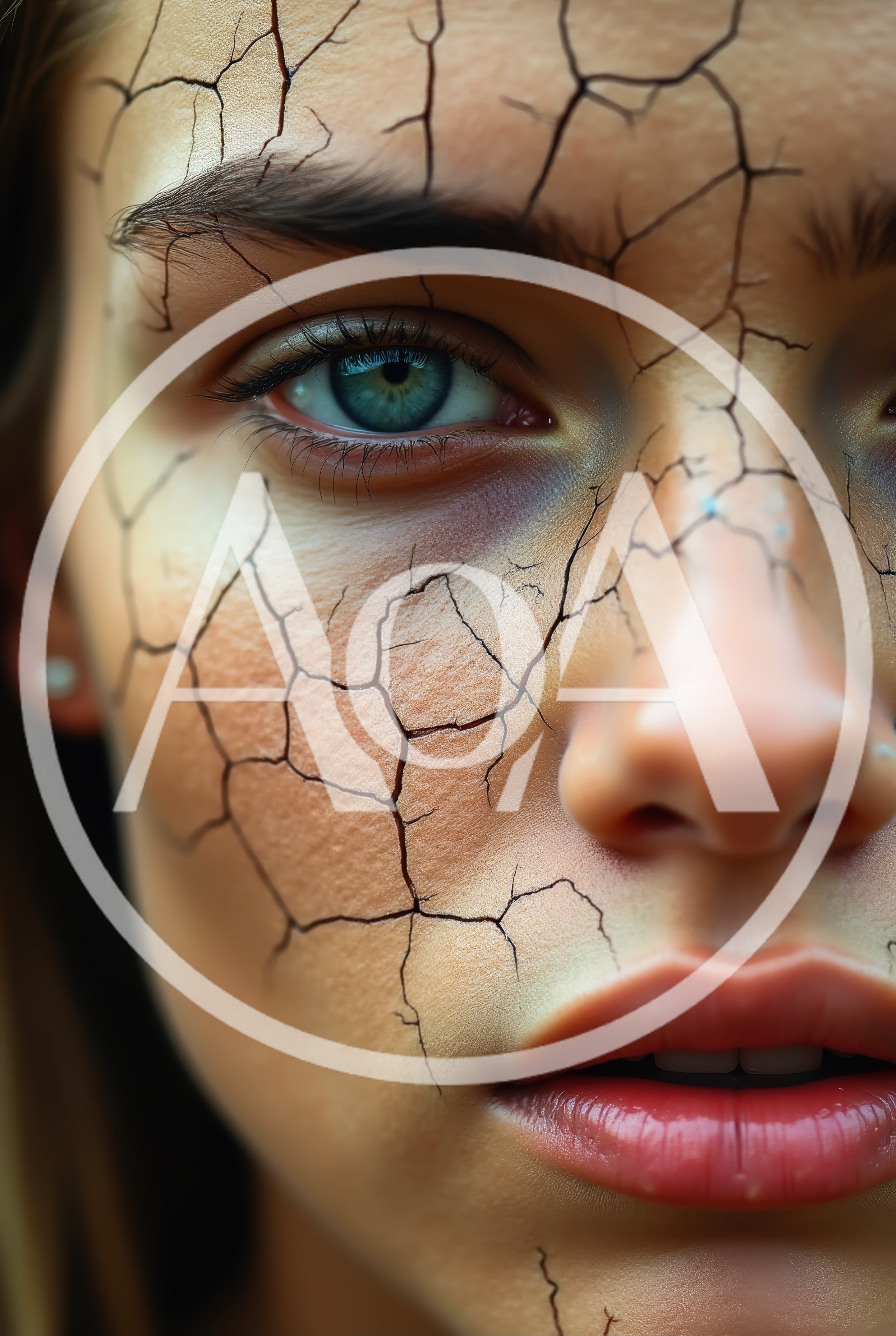 Close Up Portrait Of Woman With Cracked Skin Texture