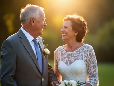 Happy Senior Couple Celebrating Their Wedding Day