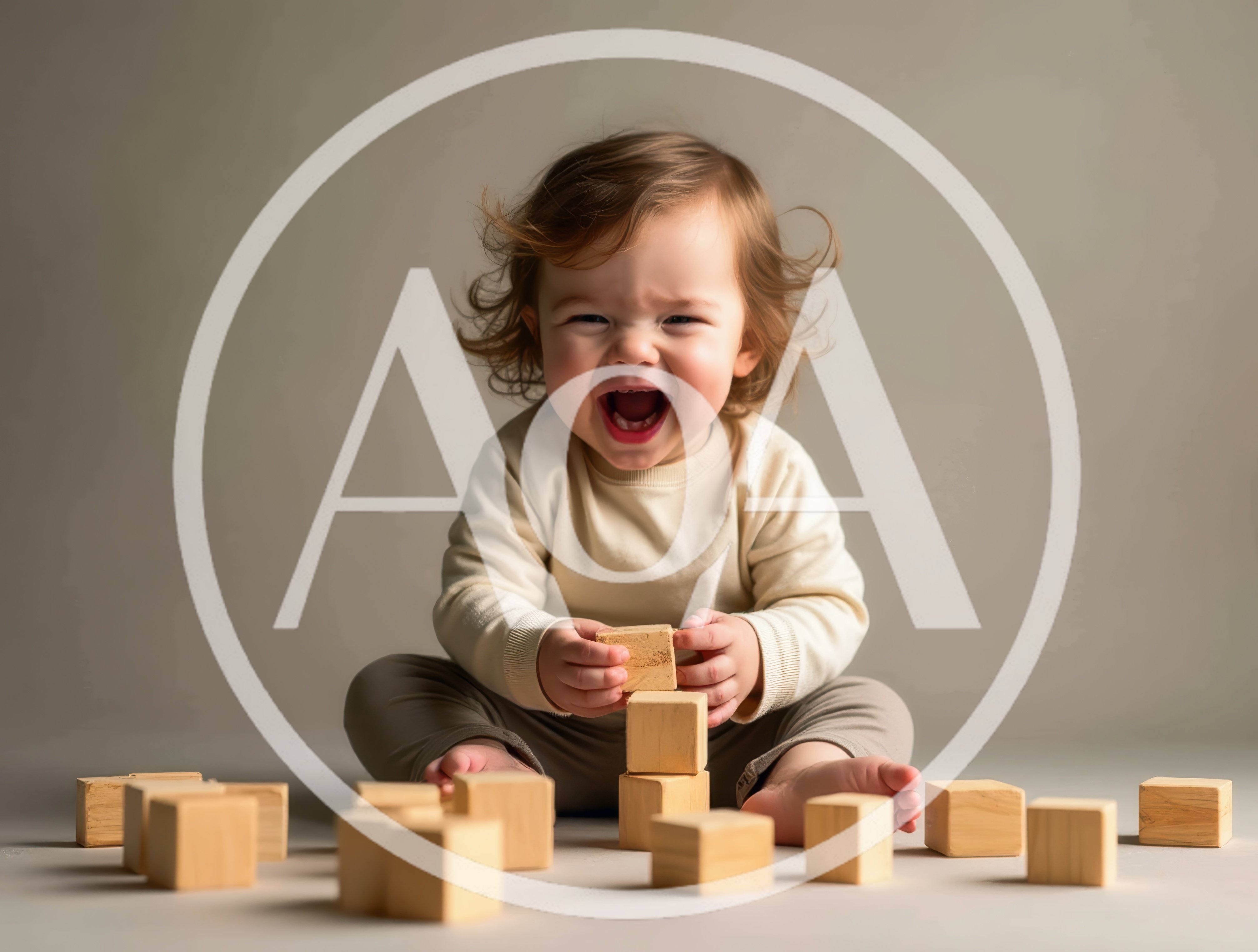 Toddler Laughing While Playing With Wooden Blocks