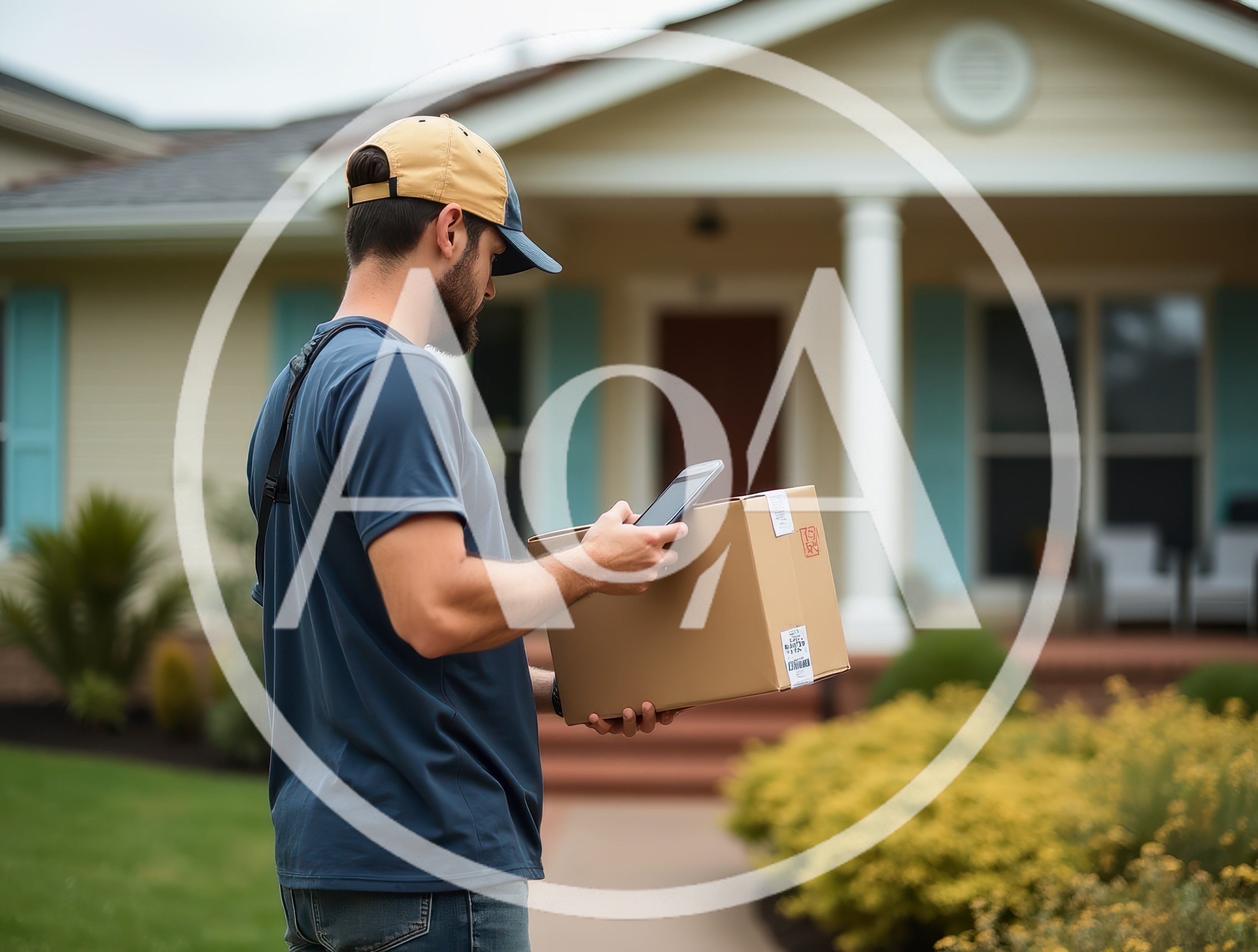 Delivery Driver Holding Package And Scanning With Smartphone