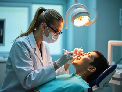 Female Dentist Performing Dental Examination On Patient