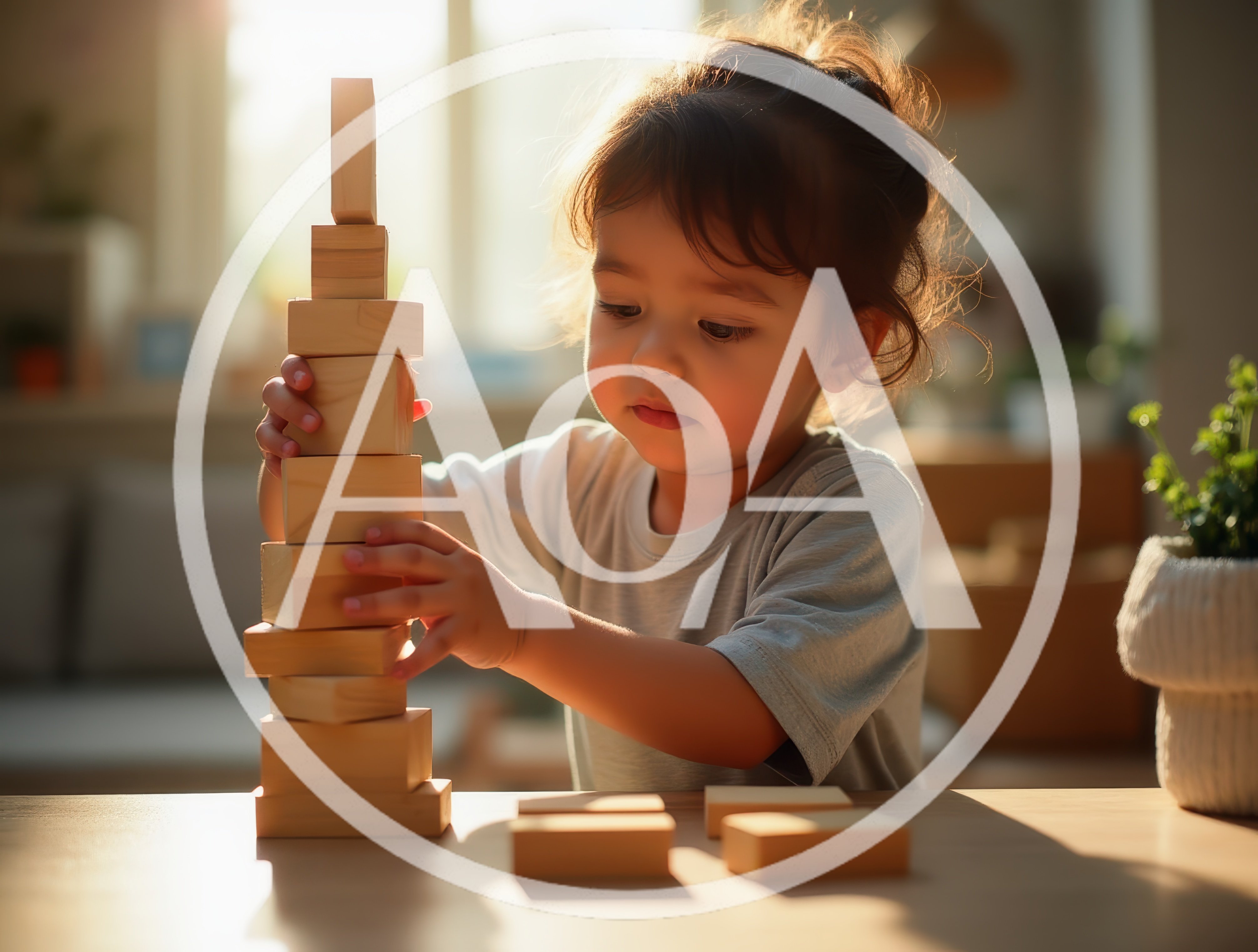 Toddler Playing With Wooden Building Blocks