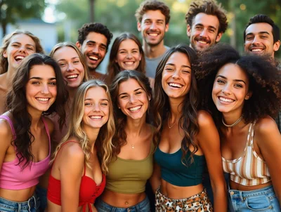 Diverse Group of Happy Friends Smiling Outdoors