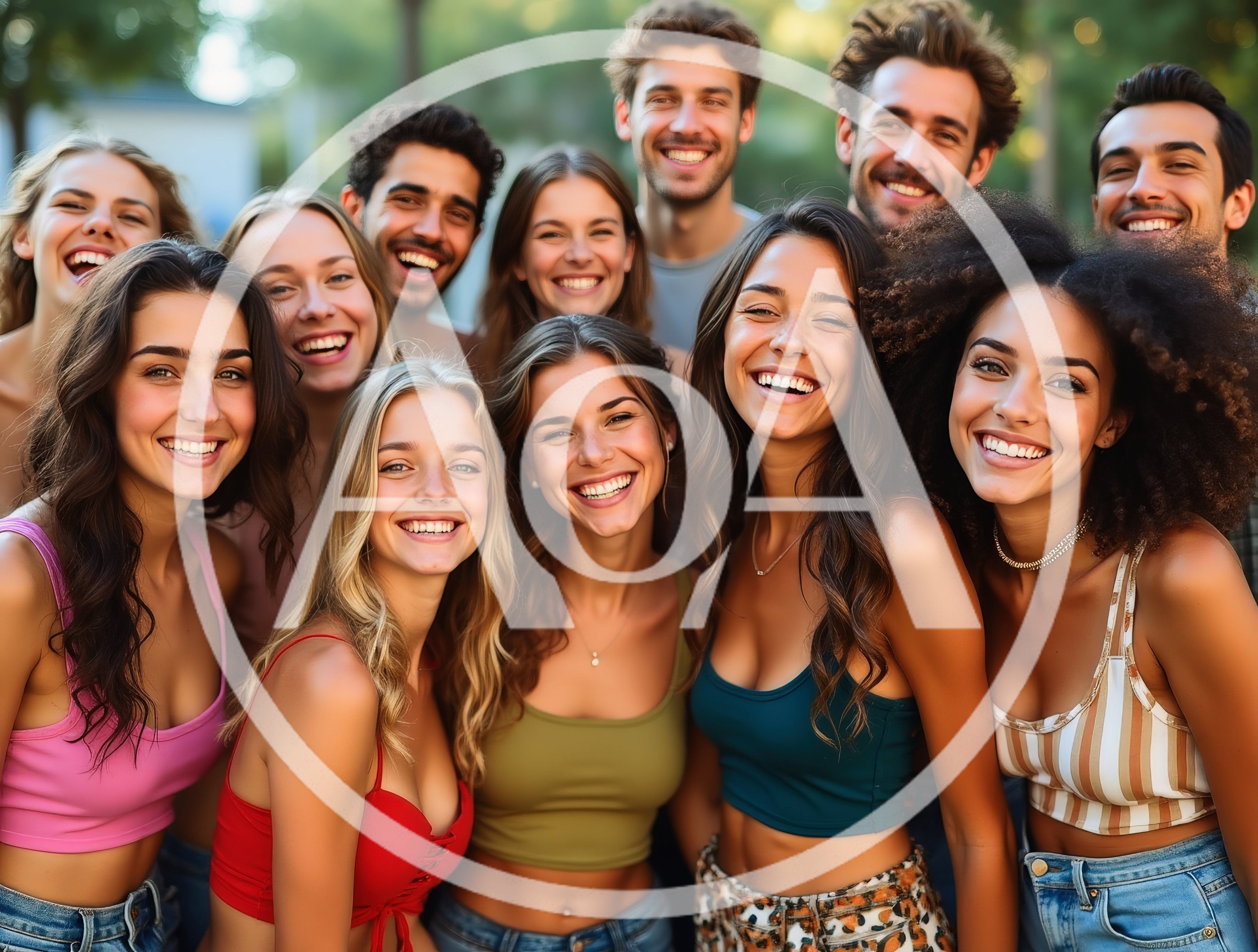 Diverse Group of Happy Friends Smiling Outdoors