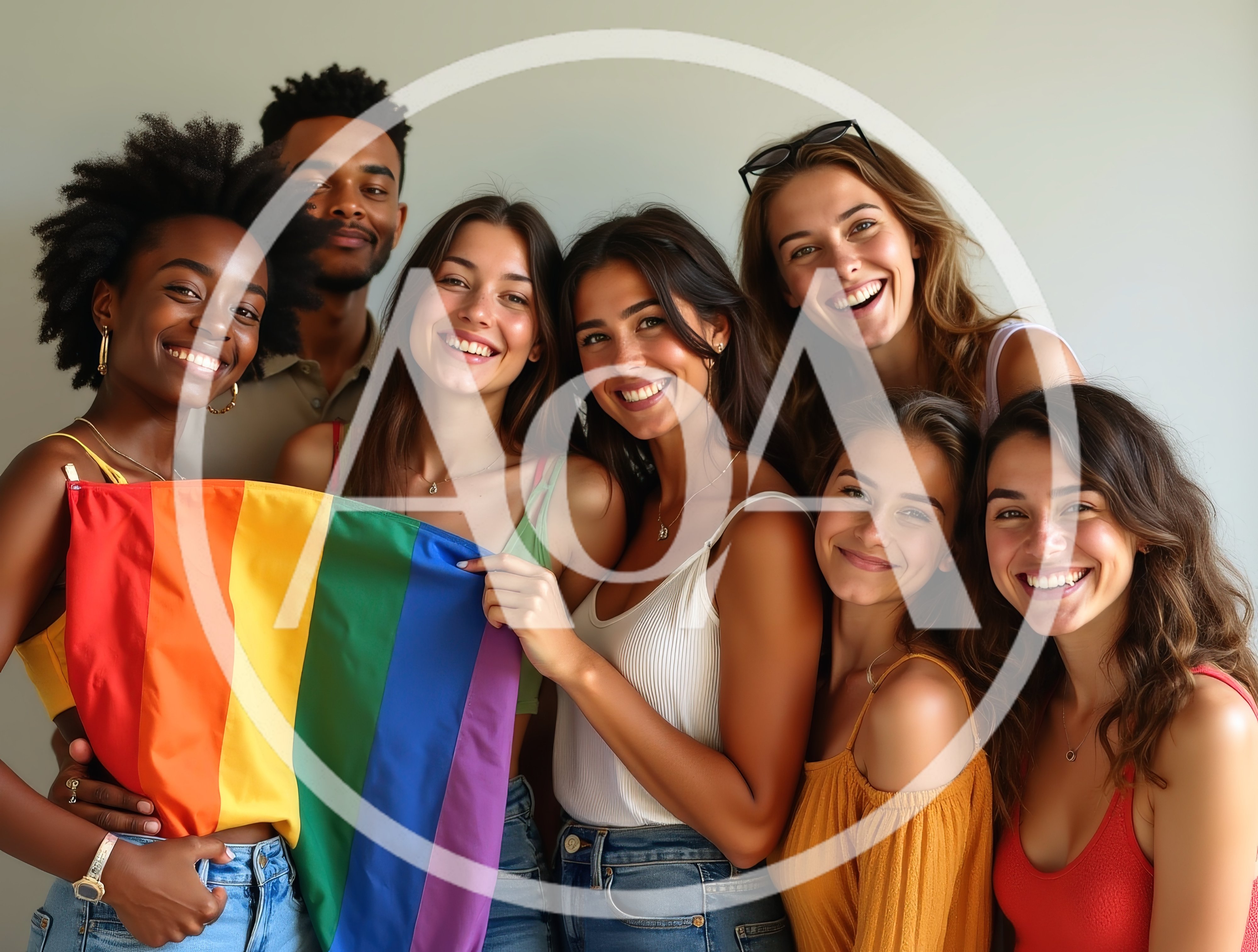 Diverse Group Of Friends Holding A Rainbow Flag