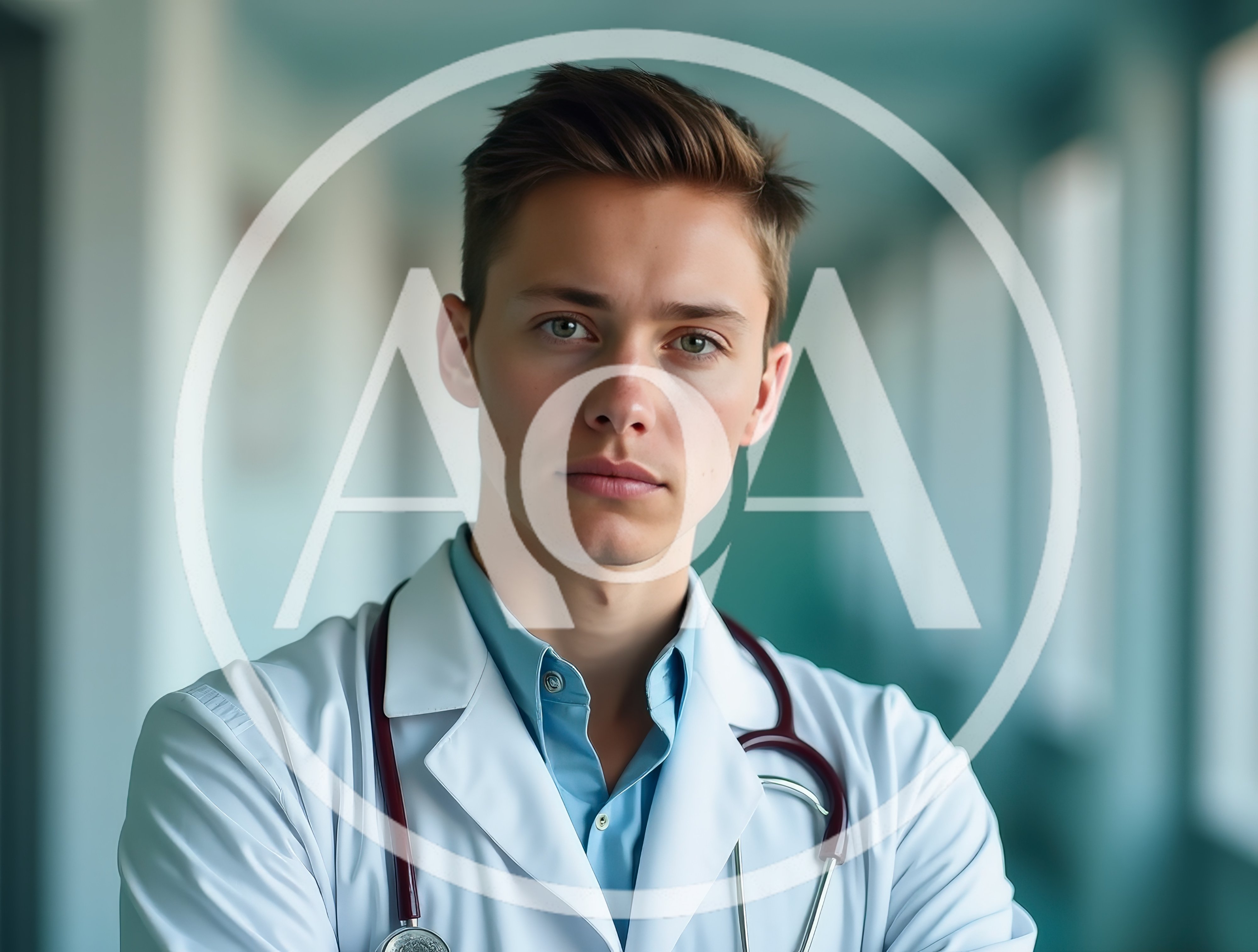 Young Male Doctor Standing In Hospital Corridor
