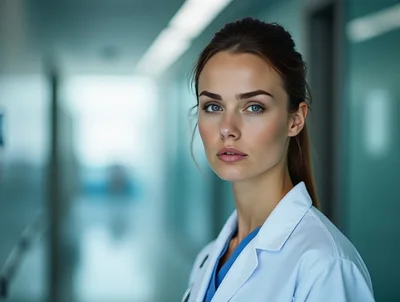 Portrait Of A Professional Female Doctor In Hospital Corridor