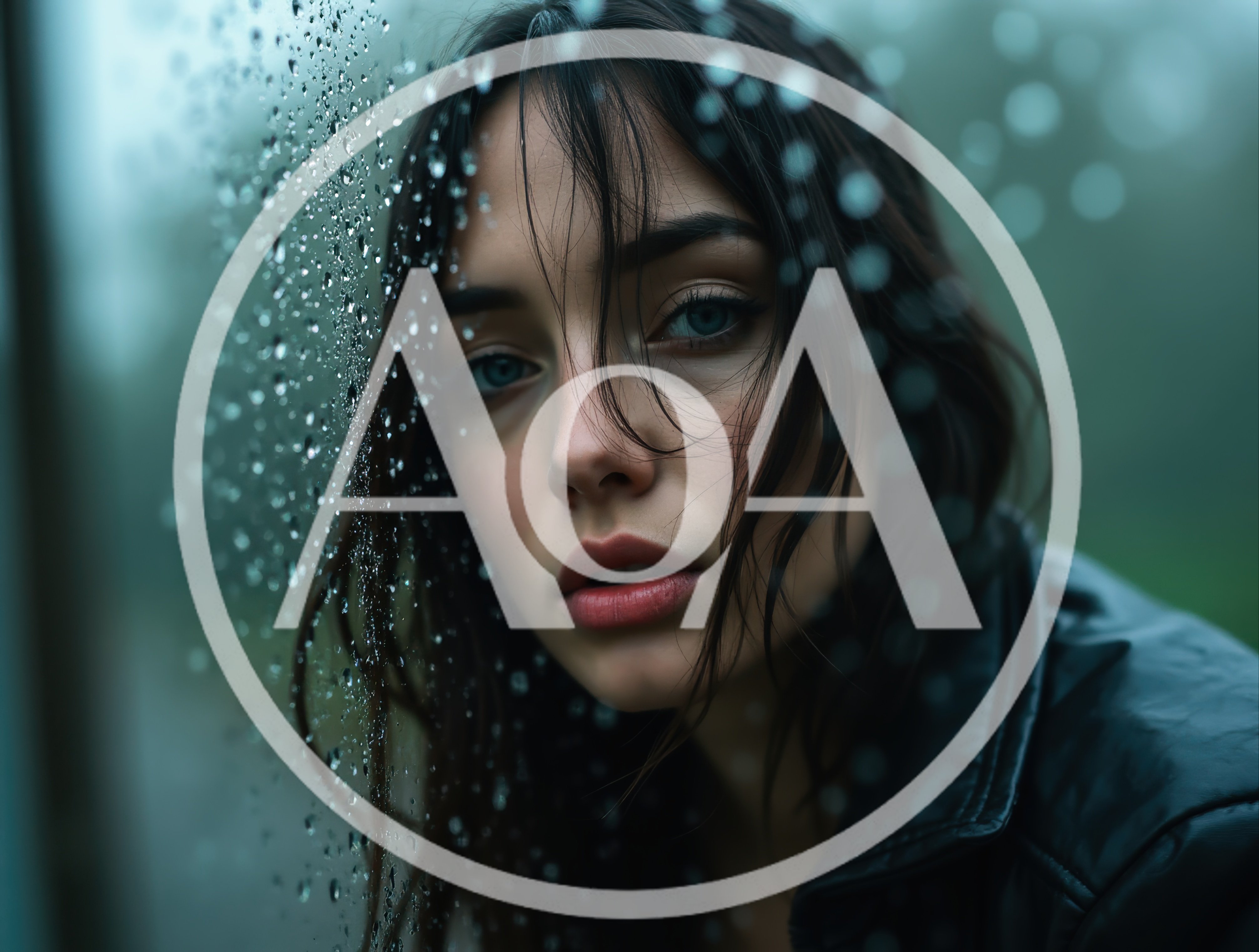 Melancholic Woman Looking Through Rain Streaked Window