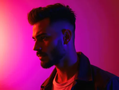 Portrait Of A Young Man With Neon Lighting