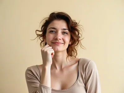 Portrait Of A Smiling Young Woman With Messy Hair