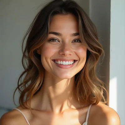 Portrait Of A Smiling Young Woman With Wavy Hair