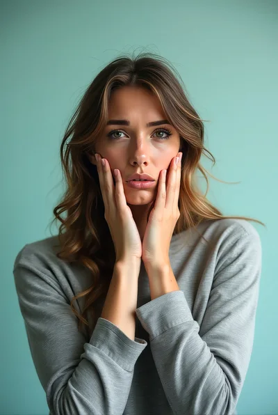 Young Woman Expressing Concern With Hands On Face