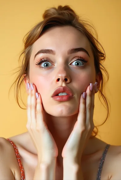 Surprised Young Woman Touching Her Face