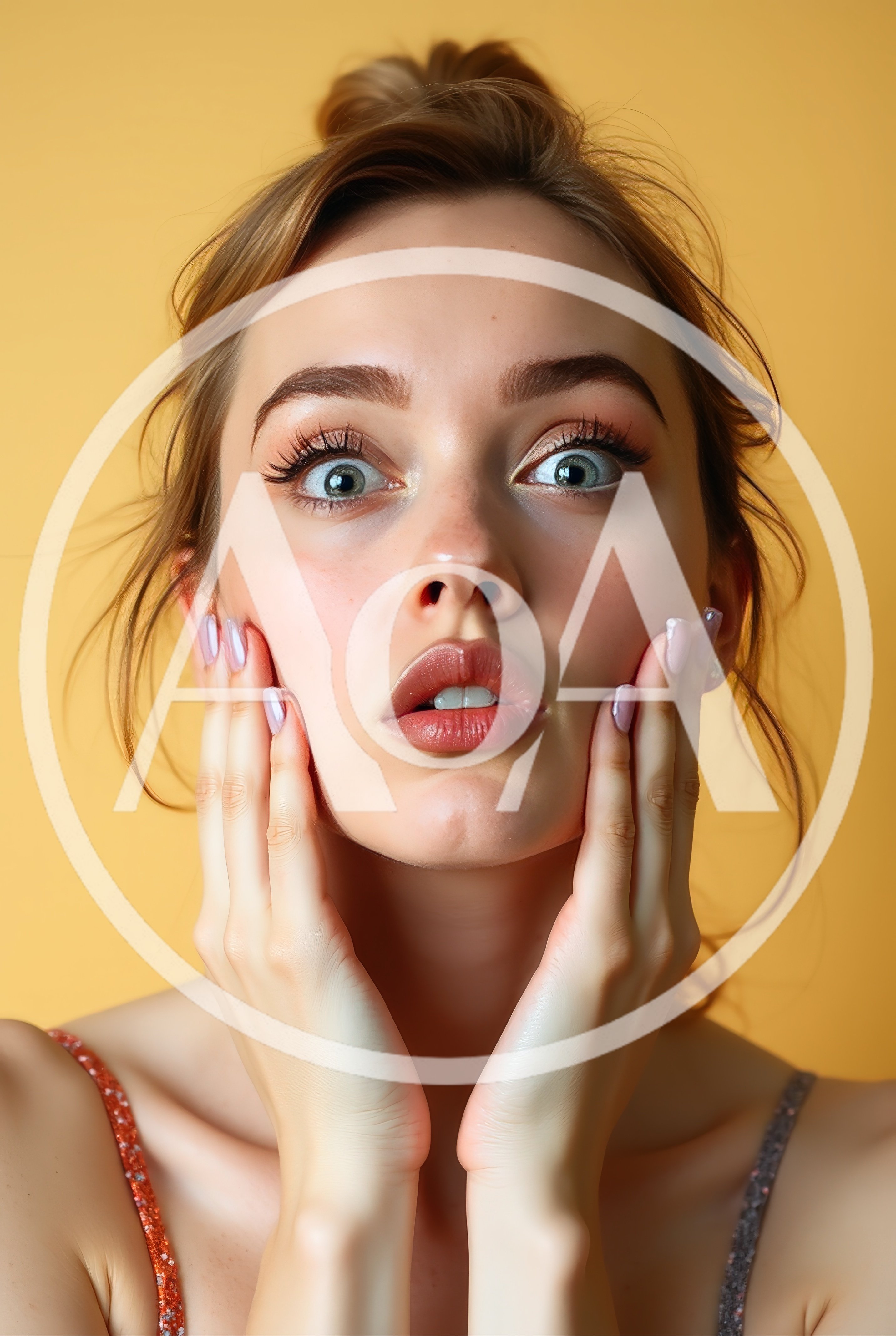 Surprised Young Woman Touching Her Face