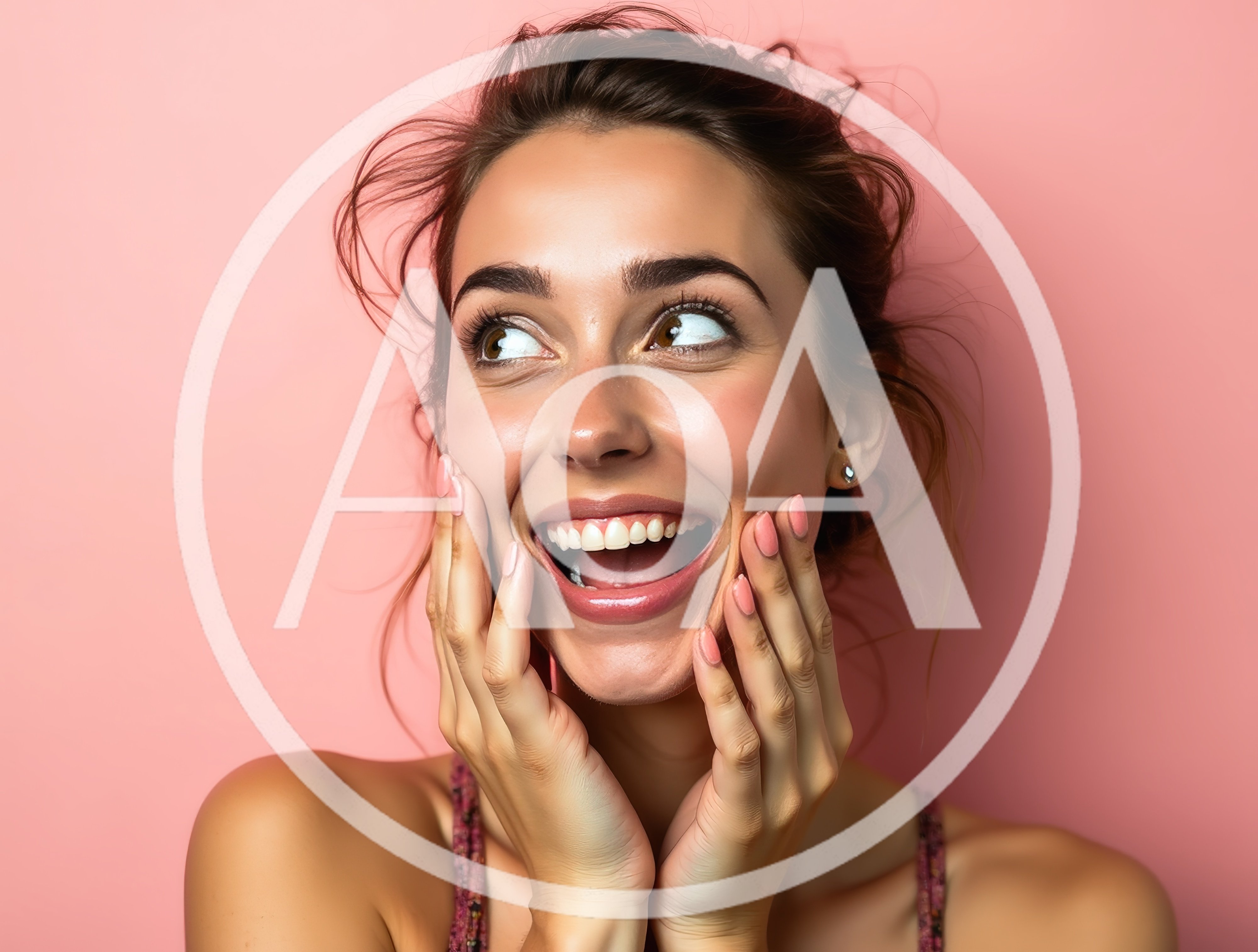 Excited Young Woman With Hands On Cheeks