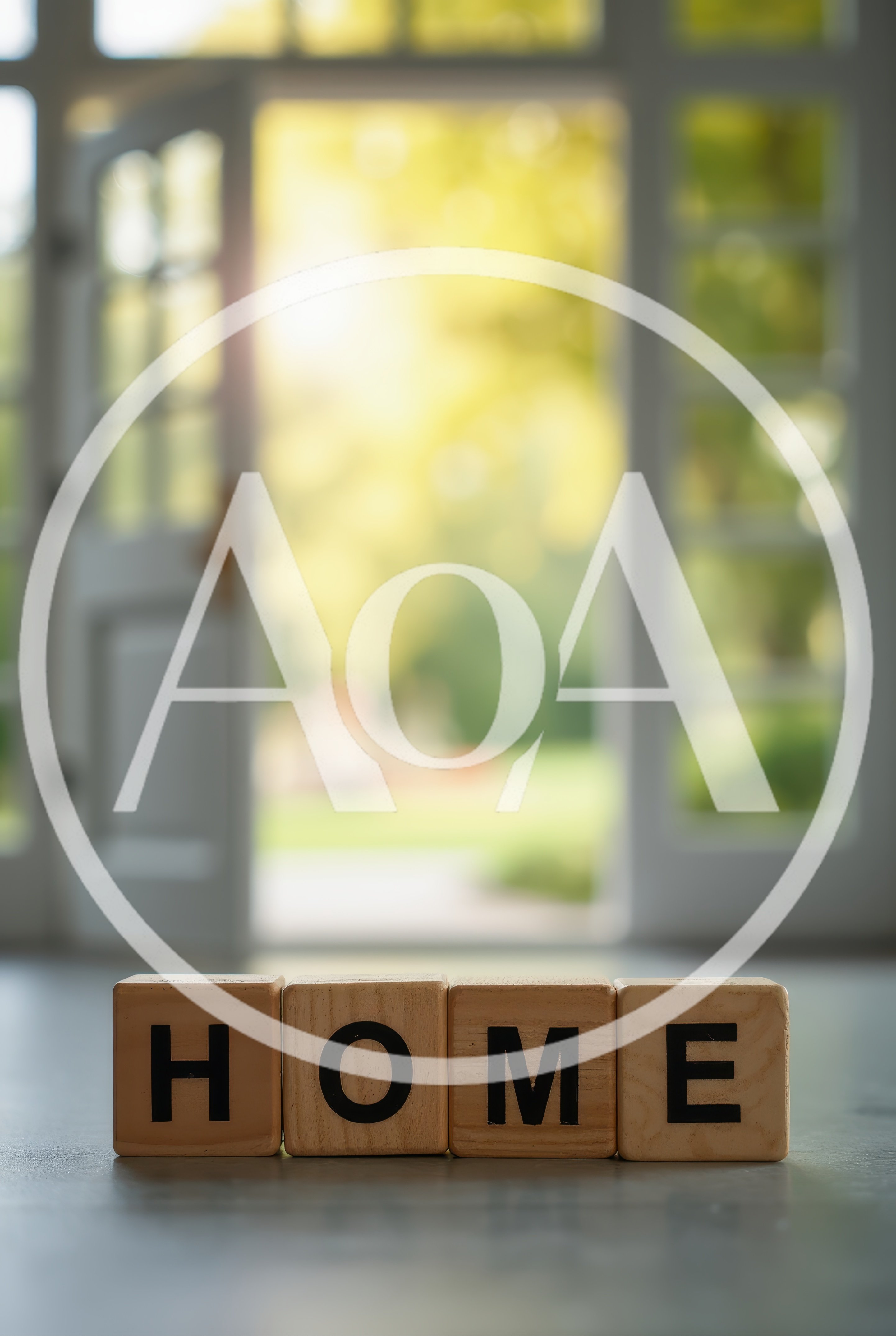 Wooden Blocks Spelling Home In Front Of Open Door