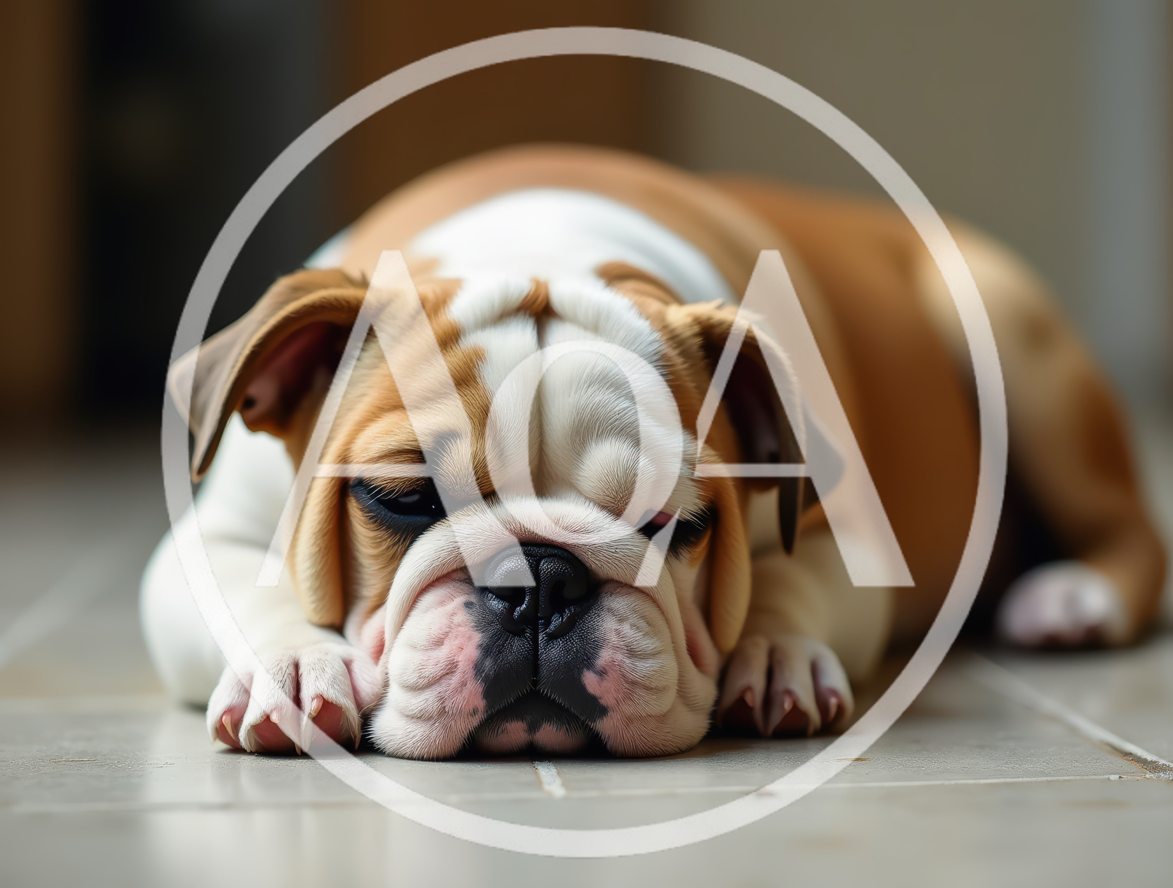 English Bulldog Puppy Resting On Tiled Floor