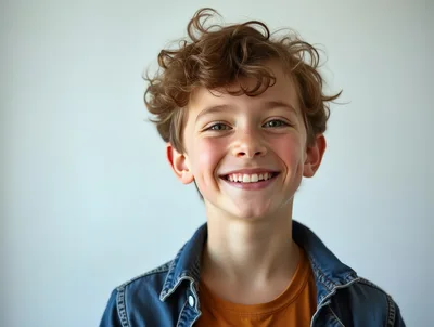 Portrait Of A Smiling Young Boy With Curly Hair