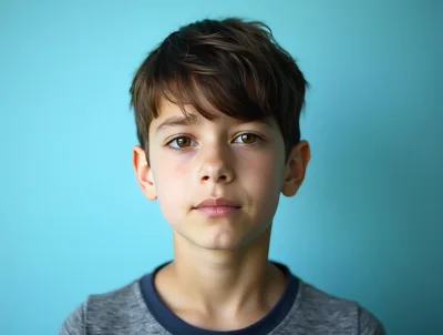 Portrait Of A Young Boy Against A Blue Background