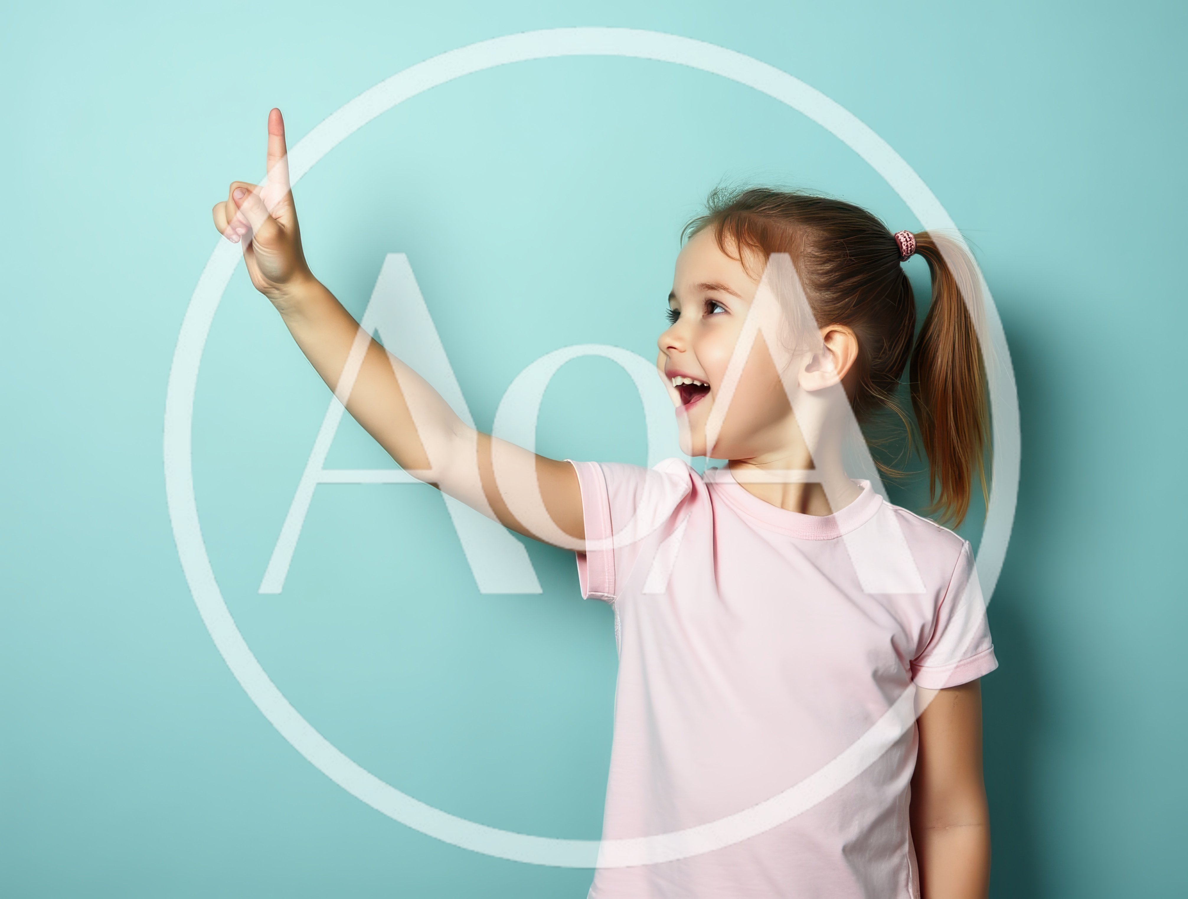 Happy Little Girl Pointing Upwards