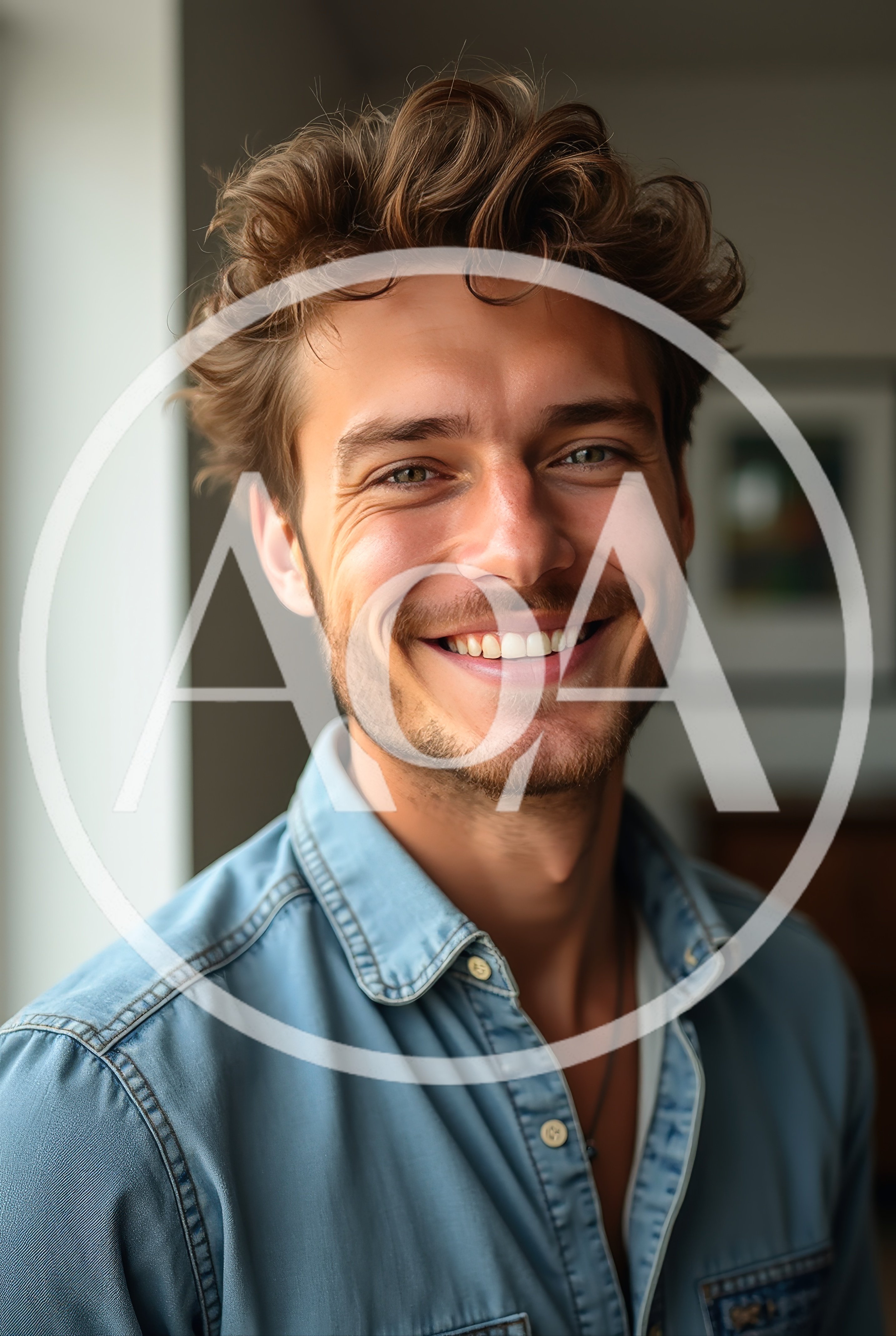 Portrait Of A Smiling Young Man In Denim Shirt