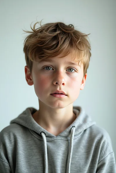 Portrait Of A Young Boy In A Grey Hoodie