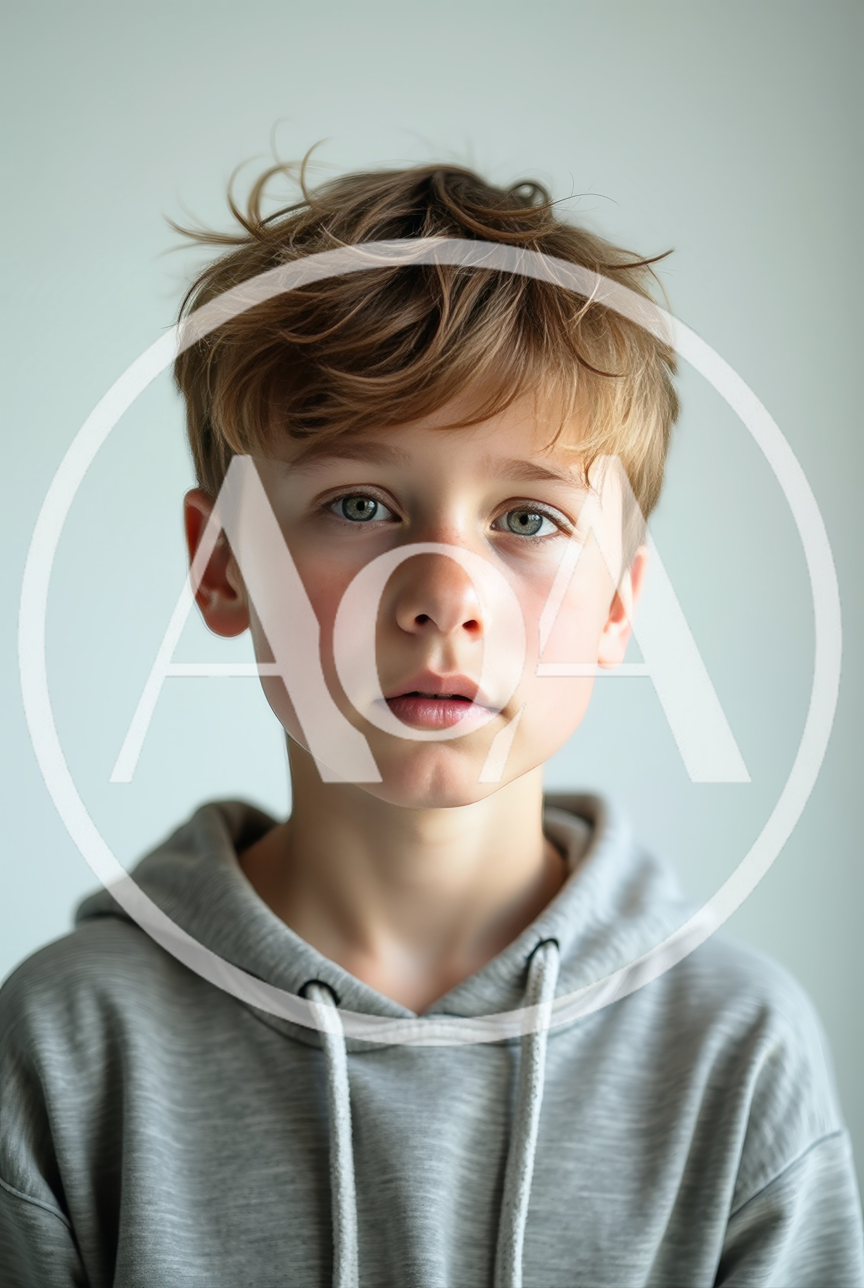 Portrait Of A Young Boy In A Grey Hoodie